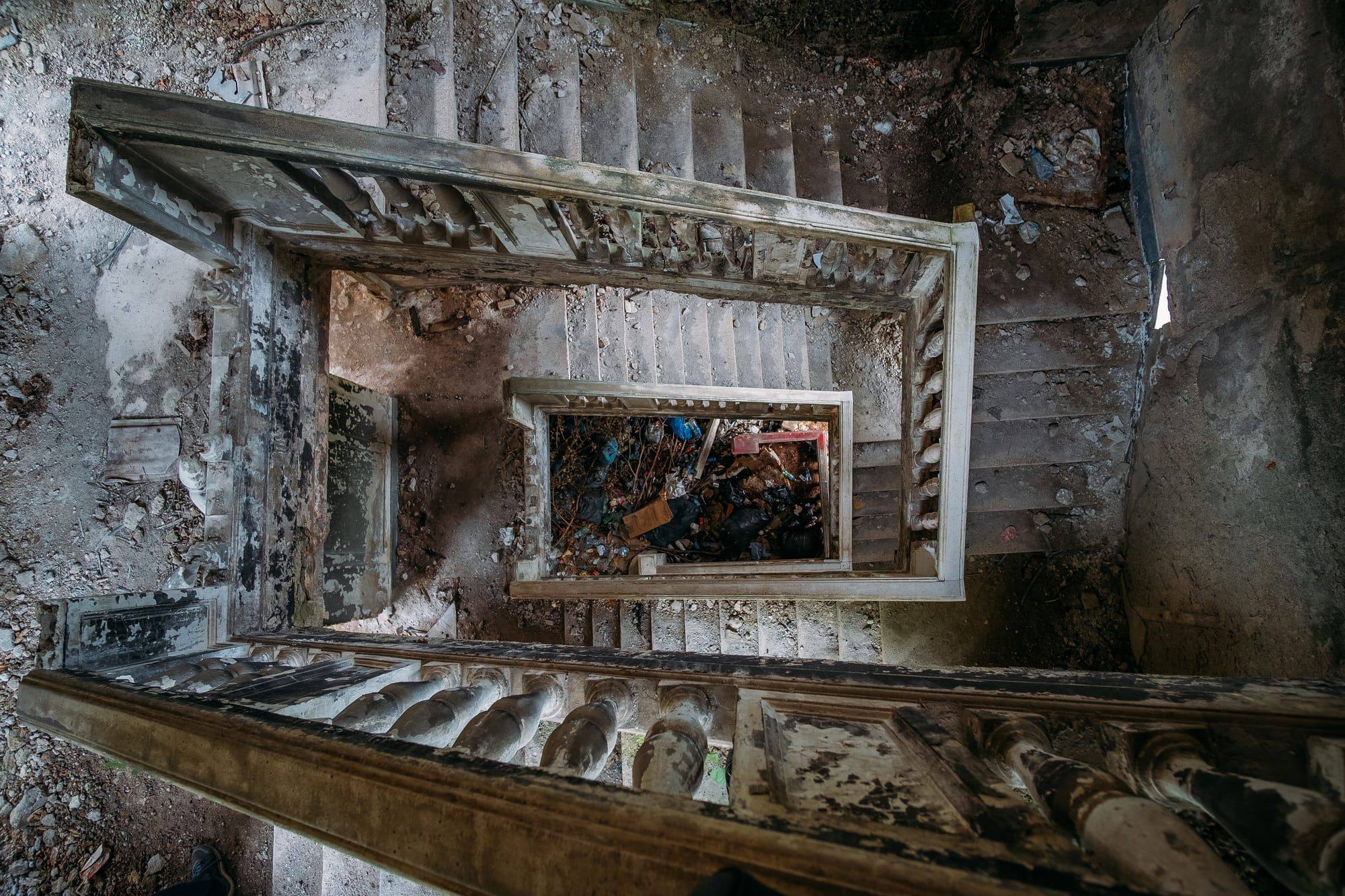 Decayed staircase in an unrenovated existing building